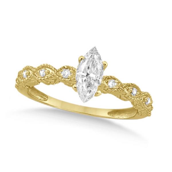 Marquise Antique Style Lab Diamond Bridal Set in 14k Yellow Gold (1.58ct)