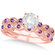 Vintage Lab Diamond & Amethyst Bridal Set 14k Rose Gold 1.20ct
