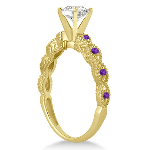 Vintage Lab Diamond & Amethyst Bridal Set 14k Yellow Gold 1.20ct