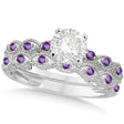 Vintage Lab Diamond & Amethyst Bridal Set Palladium 0.70ct