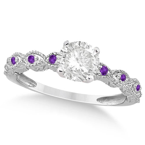 Vintage Lab Diamond & Amethyst Bridal Set Palladium 0.70ct