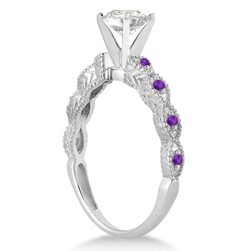 Vintage Lab Diamond & Amethyst Bridal Set Palladium 0.70ct