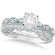 Vintage Lab Diamond & Aquamarine Bridal Set Platinum 0.70ct