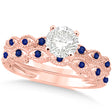 Vintage Lab Diamond & Blue Sapphire Bridal Set 14k Rose Gold 1.20ct