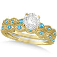 Vintage Lab Diamond & Blue Topaz Bridal Set 14k Yellow Gold 1.70ct