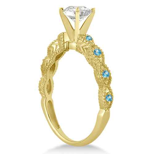 Vintage Lab Diamond & Blue Topaz Bridal Set 14k Yellow Gold 1.70ct
