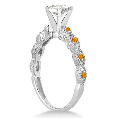 Vintage Diamond & Citrine Bridal Set 14k White Gold 0.95ct
