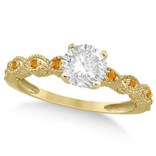Vintage Lab Diamond & Citrine Bridal Set 18k Yellow Gold 0.95ct