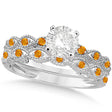 Vintage Lab Diamond & Citrine Bridal Set Platinum 1.70ct