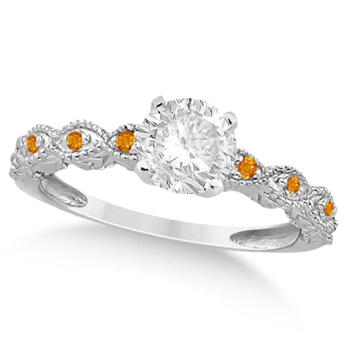 Vintage Lab Diamond & Citrine Bridal Set Platinum 1.70ct