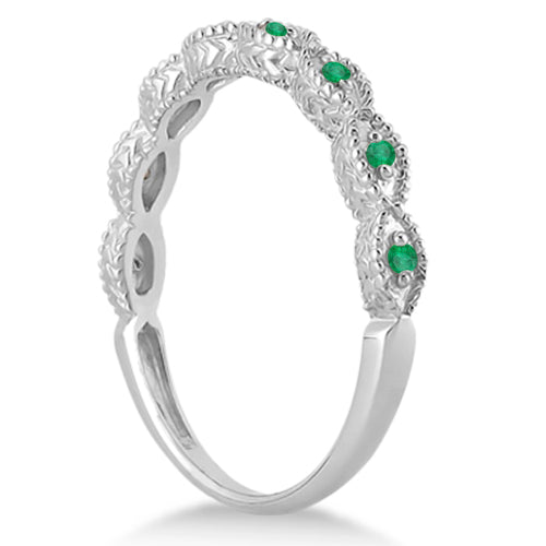 Vintage Lab Diamond & Emerald Bridal Set 14k White Gold 0.70ct