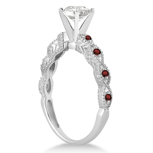 Vintage Diamond & Garnet Bridal Set 14k White Gold 1.20ct