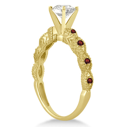 Vintage Diamond & Garnet Bridal Set 14k Yellow Gold 0.95ct