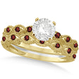Vintage Lab Diamond & Garnet Bridal Set 18k Yellow Gold 1.20ct