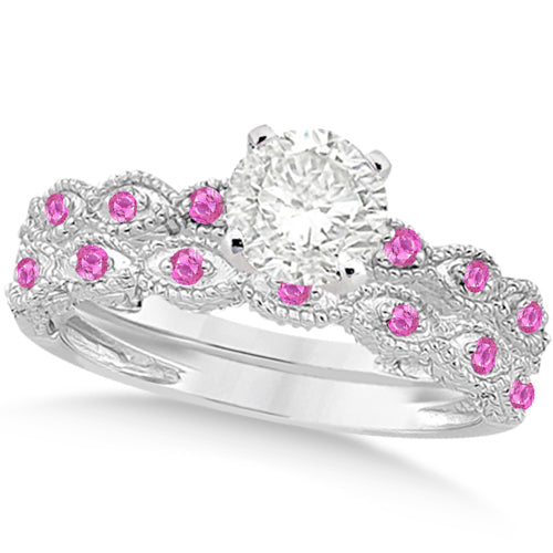 Vintage Lab Diamond & Pink Sapphire Bridal Set Platinum 1.70ct