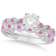 Vintage Lab Diamond & Pink Sapphire Bridal Set Platinum 1.70ct