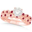 Vintage Lab Diamond & Ruby Bridal Set 14k Rose Gold 1.70ct