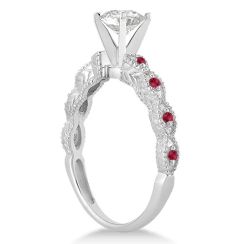 Vintage Lab Diamond & Ruby Bridal Set 14k White Gold 0.95ct