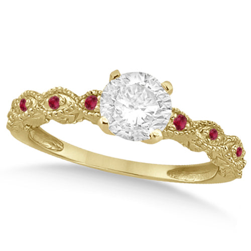 Vintage Lab Diamond & Ruby Bridal Set 14k Yellow Gold 1.20ct
