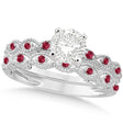 Vintage Lab Diamond & Ruby Bridal Set 18k White Gold 0.70ct