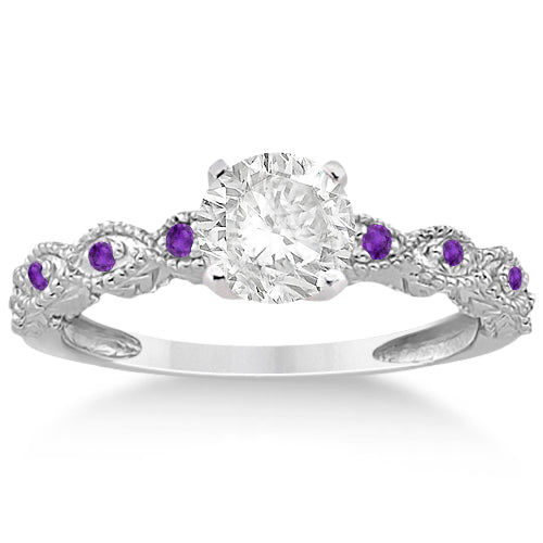 Antique Amethyst Bridal Set Marquise Shape 14K White Gold 0.36ct