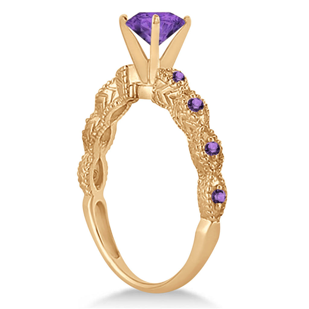 Vintage Style Amethyst Engagement Ring in 14k Rose Gold (1.18ct)