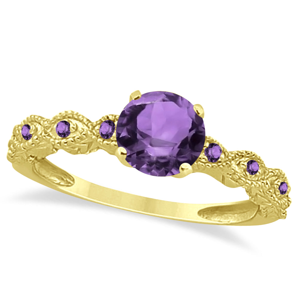 Vintage Style Amethyst Engagement Ring in 18k Yellow Gold (1.18ct)