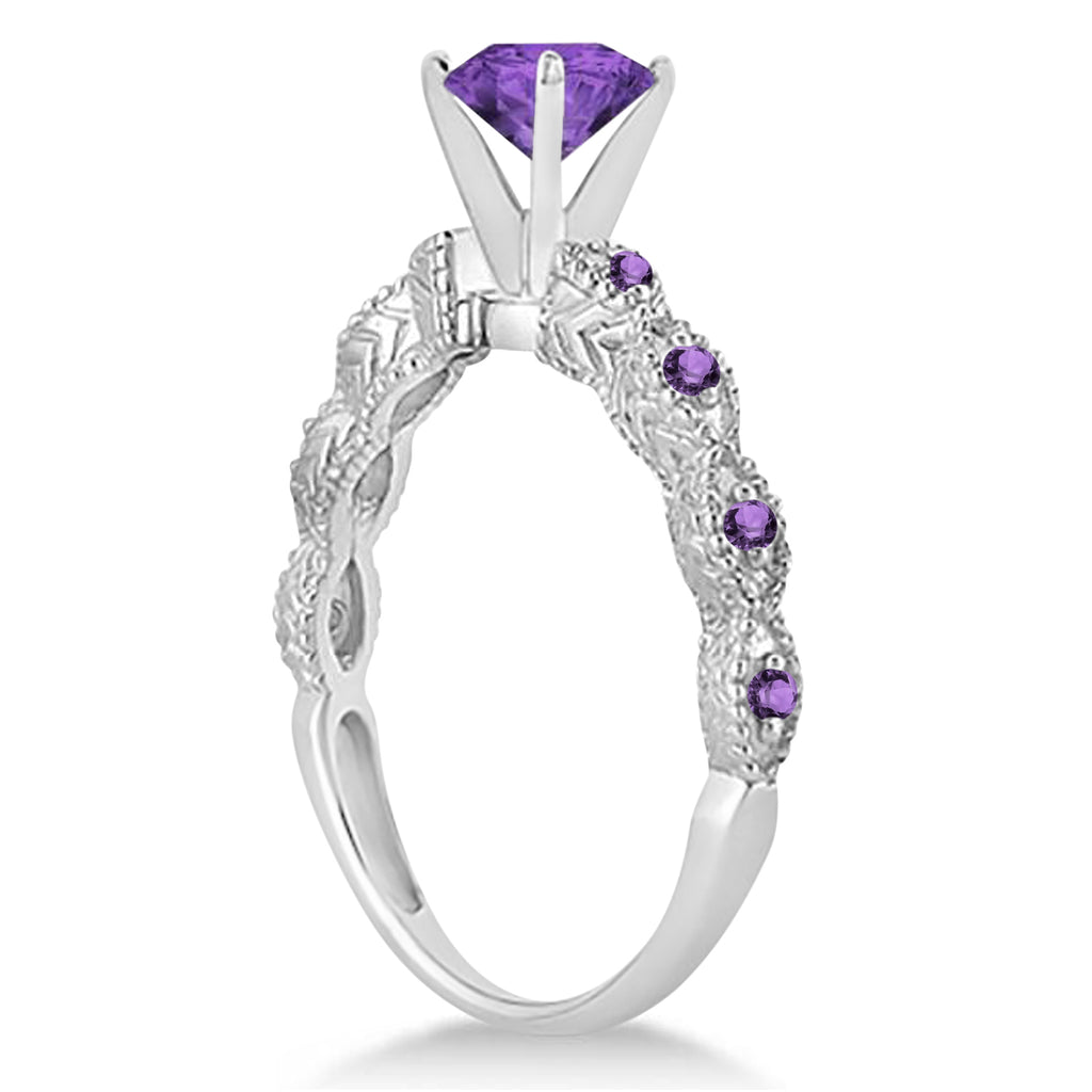 Vintage Style Amethyst Engagement Ring in Palladium (1.18ct)