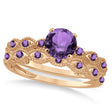 Vintage Amethyst Engagement Ring Bridal Set 14k Rose Gold (1.36ct)