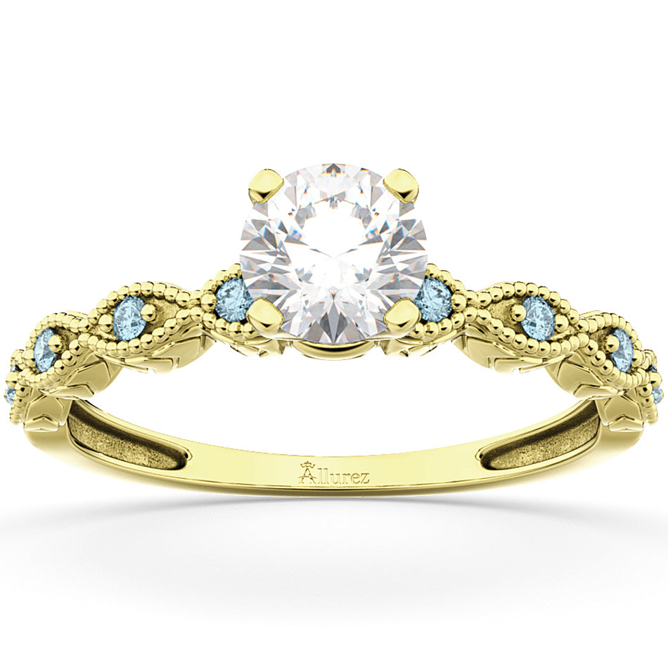 Vintage Marquise Aquamarine Engagement Ring 18k Yellow Gold (0.18ct)