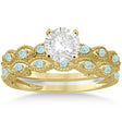Antique Aquamarine Bridal Set Marquise Shape 14K Yellow Gold 0.36ct