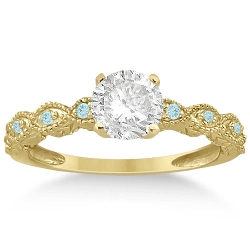 Antique Aquamarine Bridal Set Marquise Shape 14K Yellow Gold 0.36ct