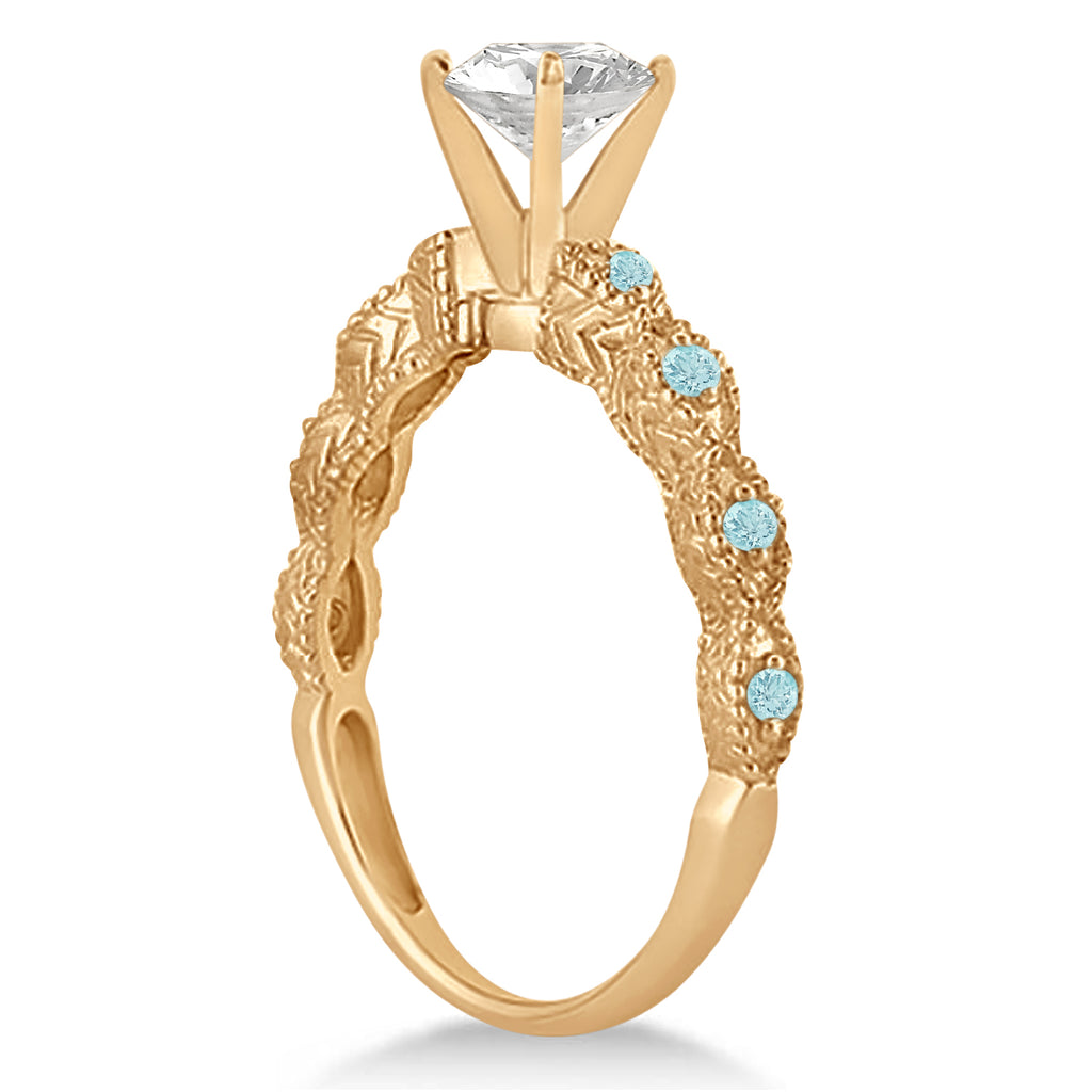 Antique Aquamarine Bridal Set Marquise Shape 18K Rose Gold 0.36ct