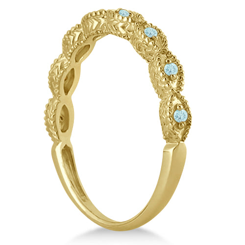 Antique Aquamarine Bridal Set Marquise Shape 18K Yellow Gold 0.36ct