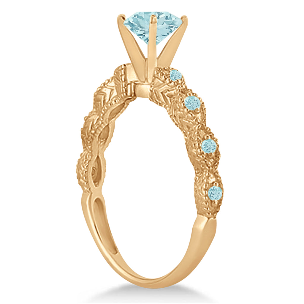 Vintage Style Aquamarine Engagement Ring in 14k Rose Gold (1.18ct)