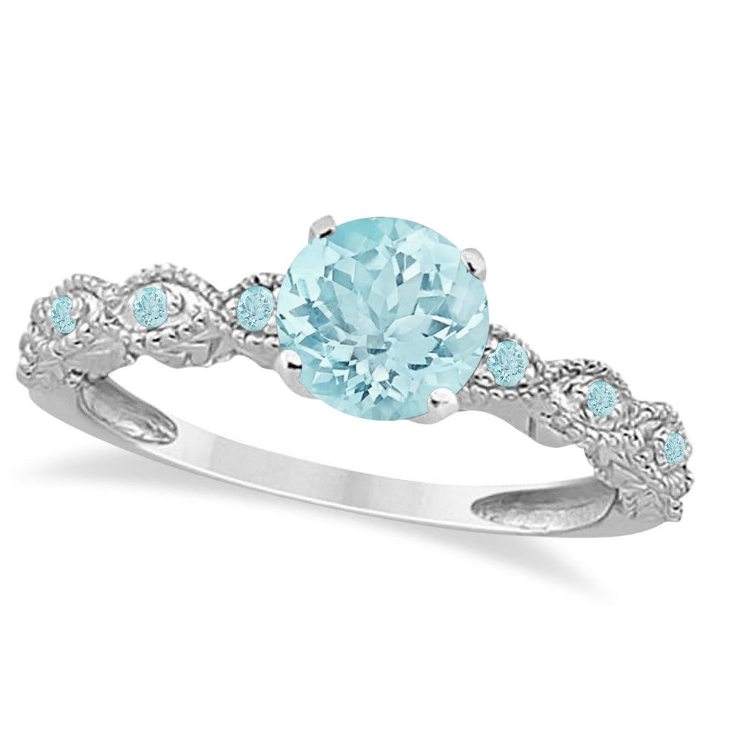 Vintage Style Aquamarine Engagement Ring in 14k White Gold (1.18ct)