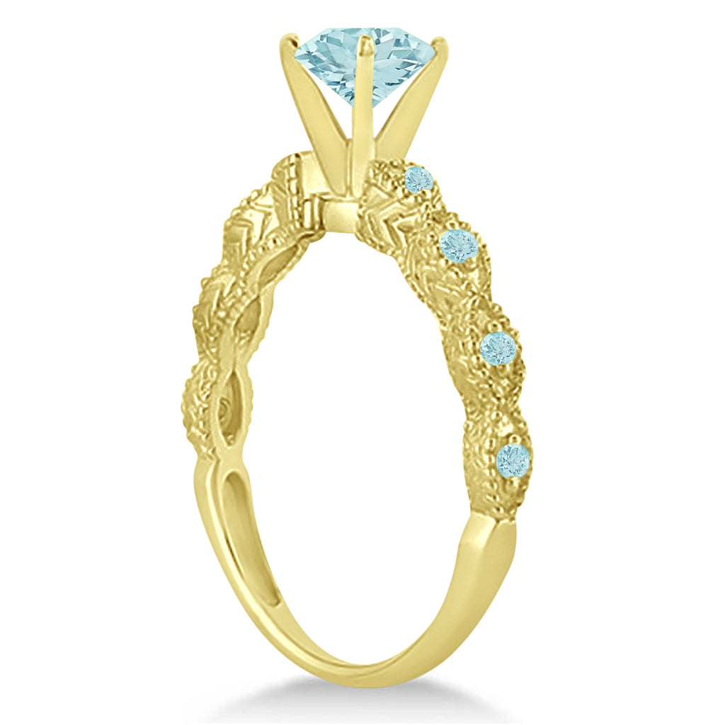 Vintage Style Aquamarine Engagement Ring in 14k Yellow Gold (1.18ct)