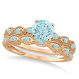 Vintage Aquamarine Engagement Ring Bridal Set 14k Rose Gold (1.36ct)