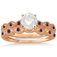 Antique Lab Alexandrite Engagement Ring Set 18k Rose Gold (0.36ct)