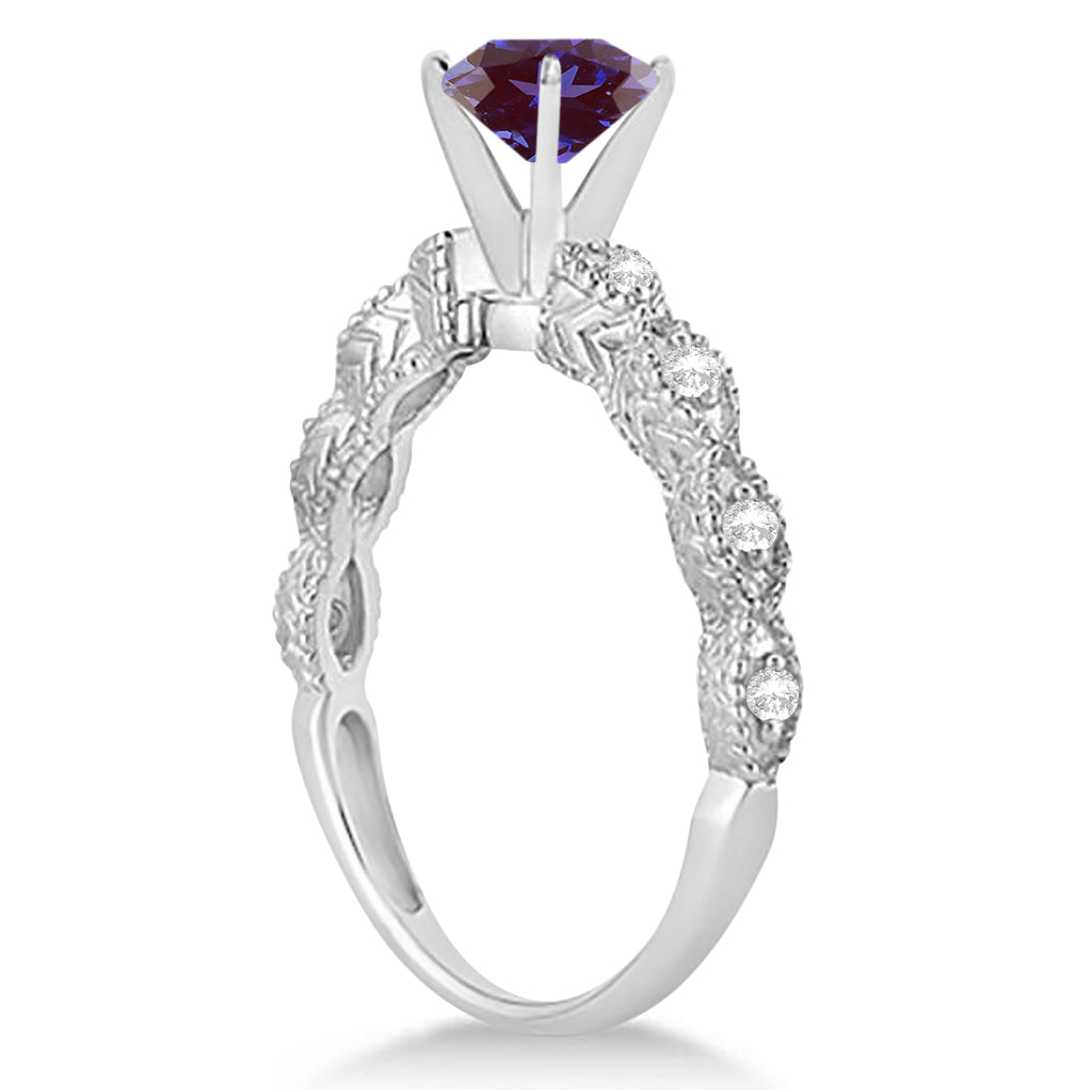 Vintage Style Alexandrite & Diamond Engagement Ring in 14k White Gold (1.18ct)