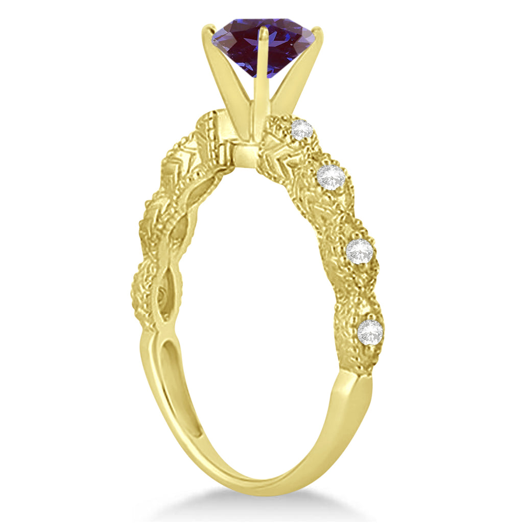 Vintage Alexandrite & Diamond Engagement Ring Bridal Set 14k Yellow Gold (1.36ct)