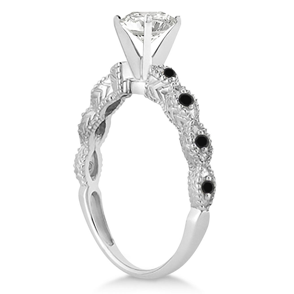 Petite Marquise Black Diamond Engagement Ring 14k White Gold (0.10ct)