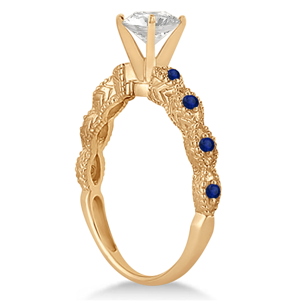 Antique Blue Sapphire Engagement Ring Set 14k Rose Gold (0.36ct)