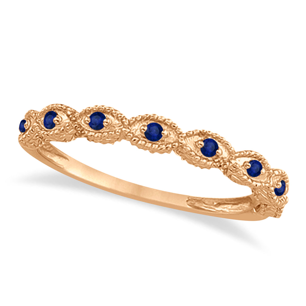 Antique Blue Sapphire Engagement Ring Set 14k Rose Gold (0.36ct)