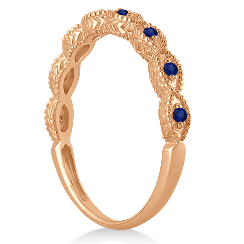 Antique Blue Sapphire Engagement Ring Set 14k Rose Gold (0.36ct)