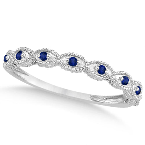 Antique Blue Sapphire Engagement Ring Set 18k White Gold (0.36ct)