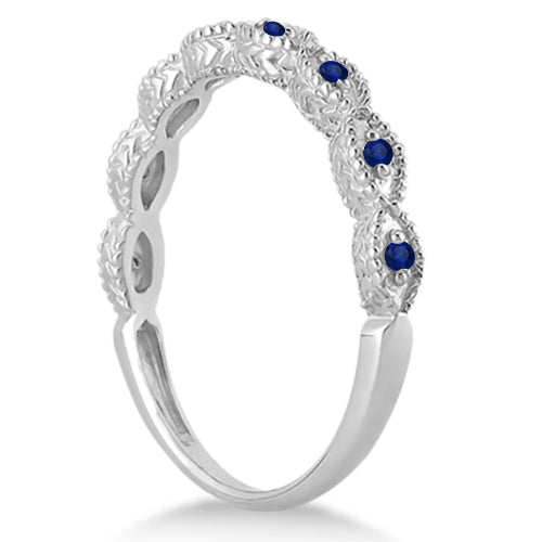 Antique Blue Sapphire Engagement Ring Set 18k White Gold (0.36ct)