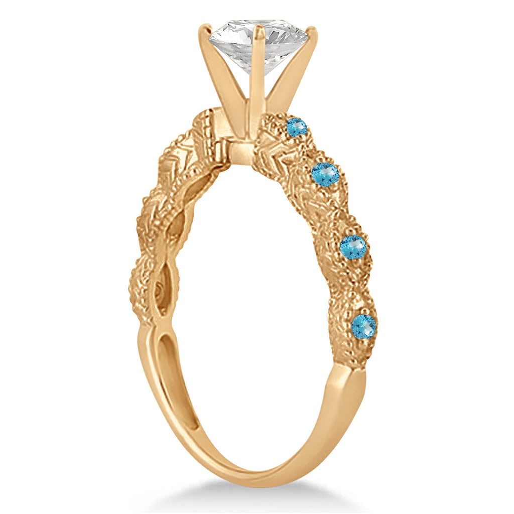 Antique Blue Topaz Bridal Set Marquise Shape 18K Rose Gold 0.36ct