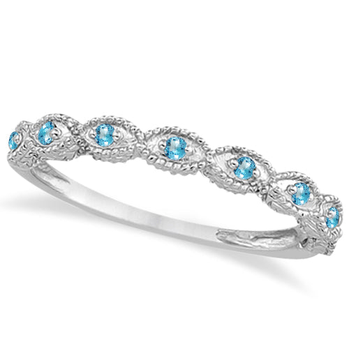 Antique Blue Topaz Bridal Set Marquise Shape 18K White Gold 0.36ct
