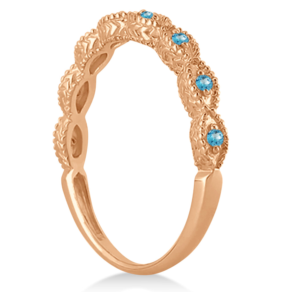 Antique Marquise Shape Blue Topaz Wedding Ring 14k Rose Gold (0.18ct)